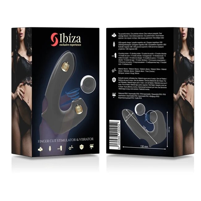 IBIZA Vibrator Thimble Finger Clit Stimulator & Vibrator cu stimulare dubla 10 functii de aspirare clitoridiana 10 functii de vibratie negru