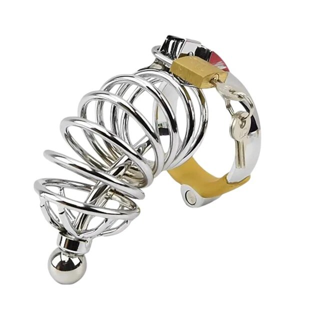 IMPOUND Cușcă pentru penis Corkscrew Male Chastity pentru castitate bărbați cu 3 inele pentru penis din metal culoare argintiu diamentru 4.5 cm