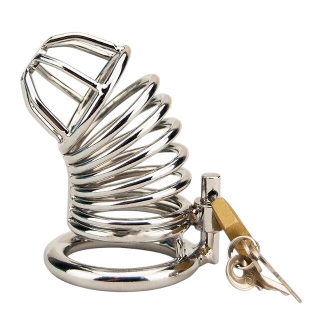 IMPOUND Cușcă pentru penis Spiral Male Chastity pentru castitate bărbați cu 3 inele pentru penis din metal culoare argintiu diamentru 4 cm