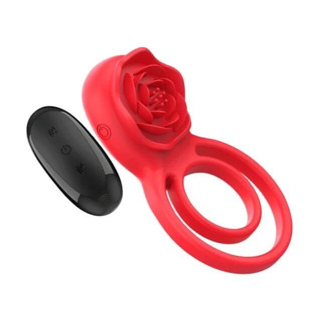 INTENSE Inel vibrator pentru penis GAIL In forma de trandafir control prin telecomanda 10 functii de vibratie culoarea rosu