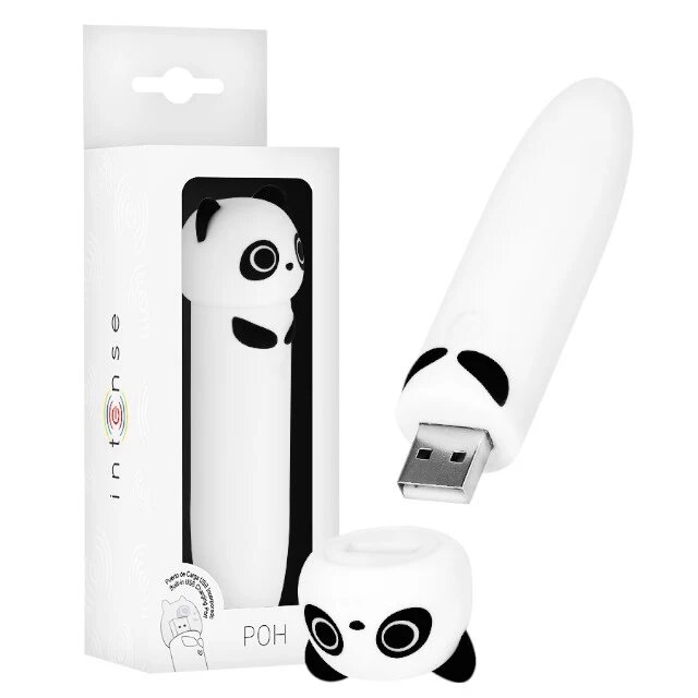 INTENSE Stimulator clitoris Poh Panda Vibrating Bullet în formă de ursuleț panda 8 funcții de vibrație alb cu negru