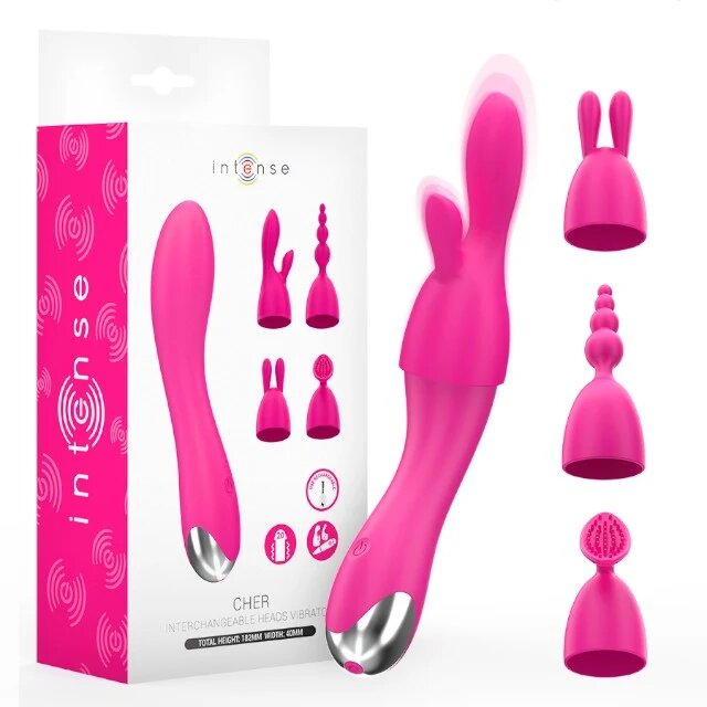 INTENSE Vibrator Cher cu 20 funcții de vibrație 4 capete interschimbabile design ergonomic rezistent la apă culoare roz 18.2 cm