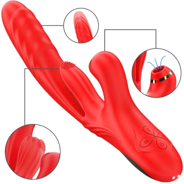 INTENSE Vibrator multifuncțional KAROL 3 funcții de penetrare automată 10 funcții de oscilare 7 funcții de aspirare roșu