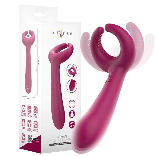 INTENSE Vibrator pentru cupluri Rowan cu 10 funcții de vibrație din silicon moale rezistent la apă culoare roz închis