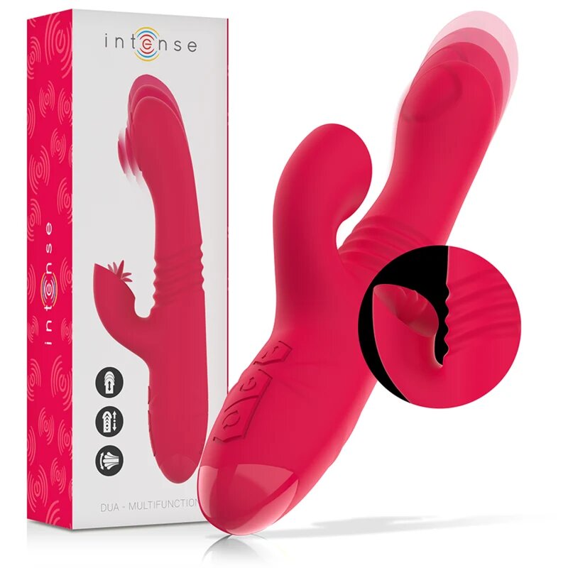 INTENSE Vibrator rabbit DUA Multifunction cu 8 funcții de penetrare automată 8 funcții de pulsații 8 funcții de oscilații roșu