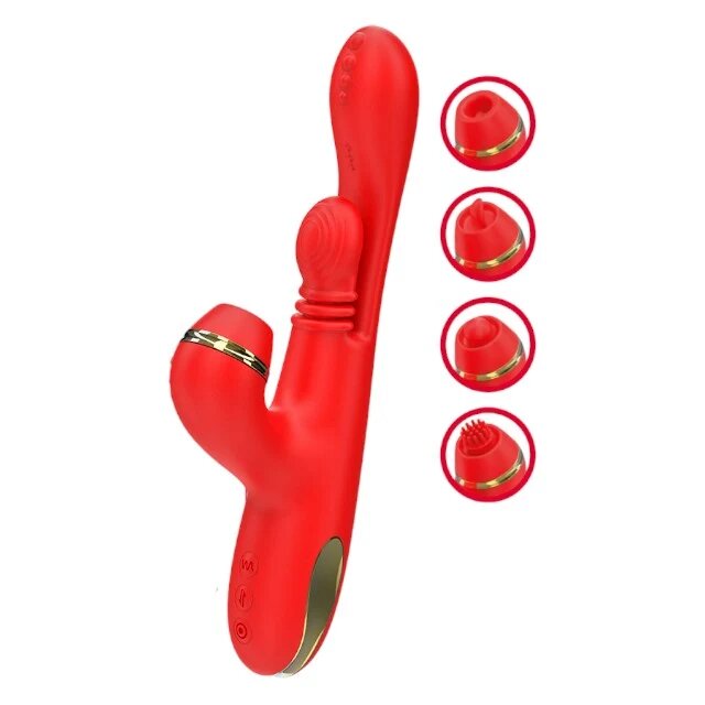 INTENSE Vibrator triplu Katy Multifunction cu 4 capete interschimbabile cu funcții diverse rezistent la apă IPX7 roșu
