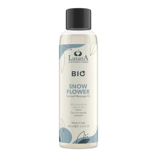 IntimateLine Ulei de masaj LUXURIA Bio Snow Flower cu uleiuri naturale fără parabeni aromă fructată și florală 100 ml (albastru)