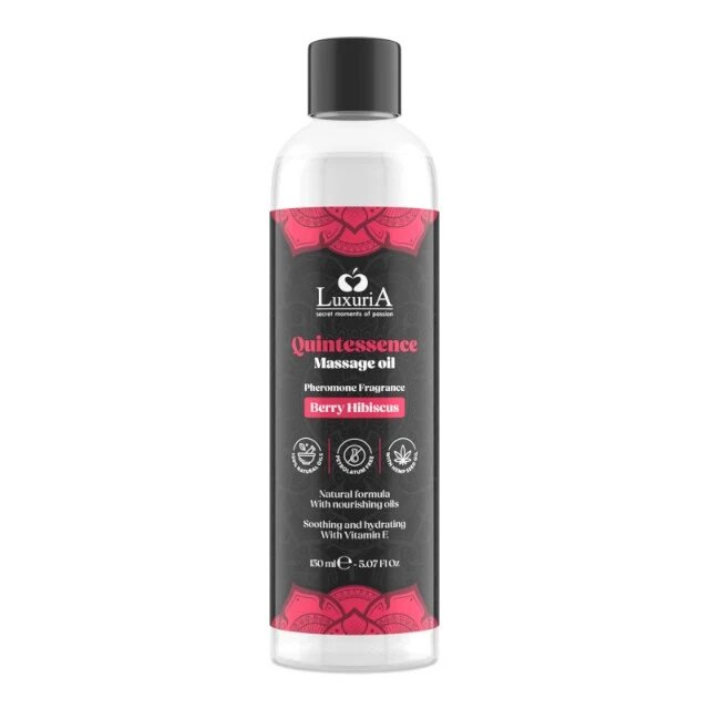 IntimateLine Ulei de masaj LUXURIA Quintessence Berry Hibiscus cu vitamina E și feromoni cu aromă de zmeură și hibiscus 150 ml