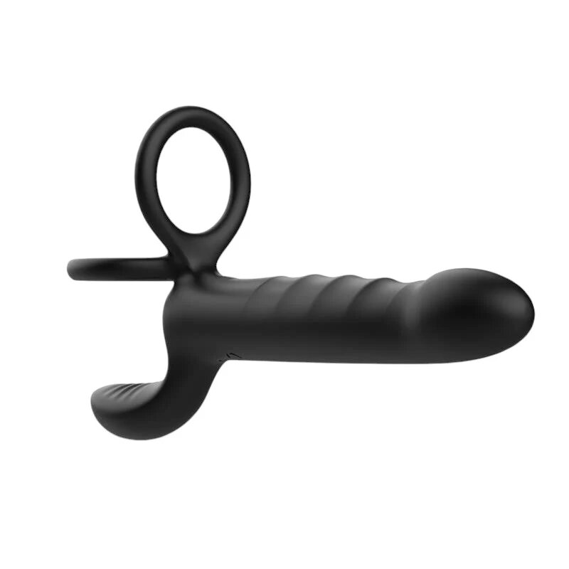 INTOYOU Inel dublu pentru penis cu dildo Magnor pentru dublă penetrare stimulare peniană 10 moduri de vibrație lungime 19.5 cm negru
