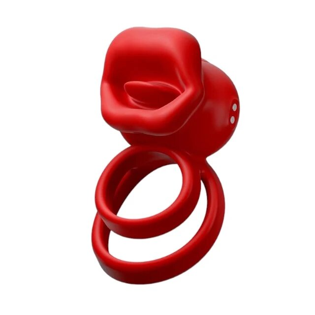 INTOYOU Inel pentru penis Bittey Cock Ring în formă de gură 10 moduri de vibrație 10 tipuri de mușcături culoare roșu