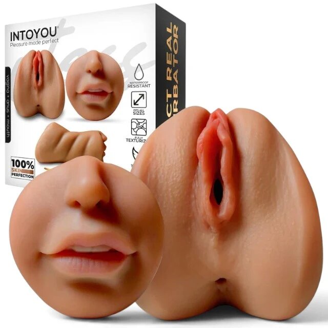 INTOYOU Masturbator manual triplu Jess simulare vaginală anală și orală realistă din TPE rezistent la apă culoare naturală
