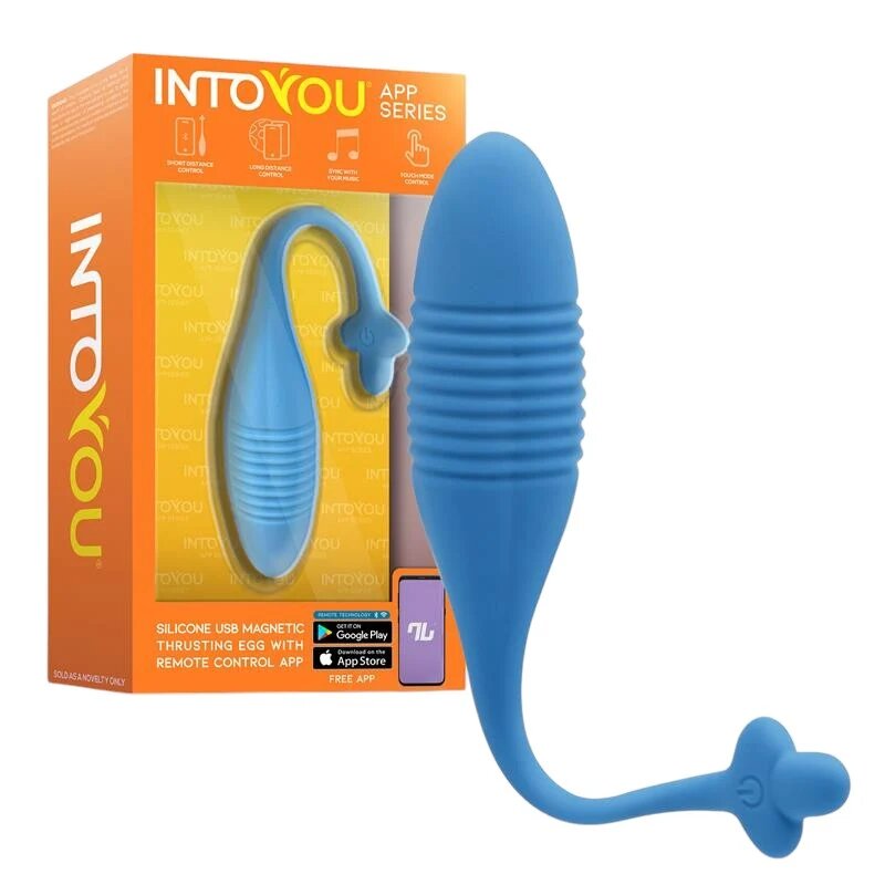INTOYOU Ou vibrator APP - Thrusting pentru stimularea sexuala feminina control prin aplicatie 8 functii de vibratie 20.5 cm x 3.5 cm albastru