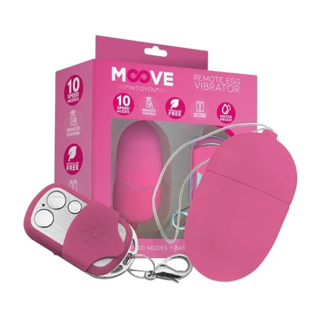 INTOYOU Ou vibrator MOOVE Remote Medium Egg Vibrator cu control prin telecomandă 10 funcții de vibrație rezistent la apă roz