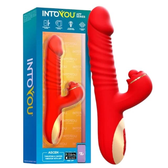 INTOYOU Vibrator APP - Ascen control prin aplicatie 10 functii de vibratie interna si clitoridiana 24.8 cm x 3.5 cm rosu