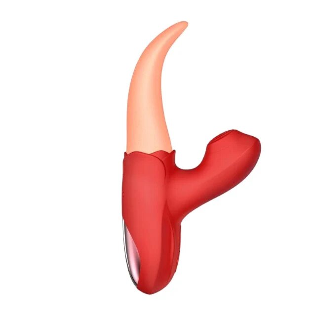 INTOYOU Vibrator dublu în formă de limbă MARTINELLA Crazy Tongue cu 10 funcții de vibrație cu stimulator clitoris cu 10 funcții de pulsații roșu