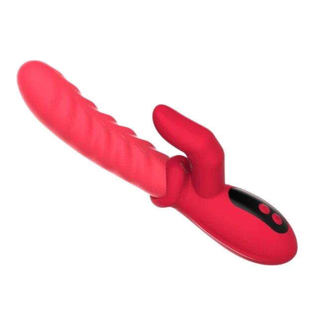 INTOYOU Vibrator dublu Tingly cu stimulator în formă de deget control prin aplicație 9 funcții de mișcare ritmică din silicon roșu