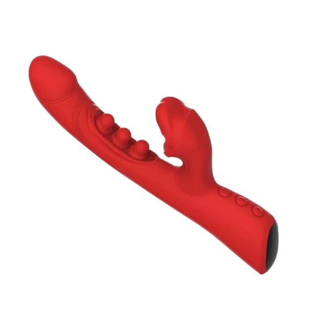 INTOYOU Vibrator dublu Trixy cu aplicație design cu stimulator în formă de gură și 3 bile cu funcție de tapping 9 funcții de mușcături roșu