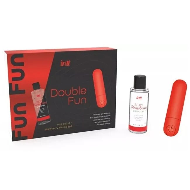 INTT Set Vibrant Double Fun cu Vibrator tip Bullet și lubrifiant cu aromă de căpșuni 50ml