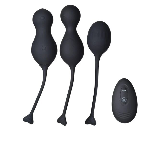 INTY TOYS Set bile kegel vibratoare BLAZE control prin telecomandă 10 funcții de vibrații ultra-puternice silențios negru