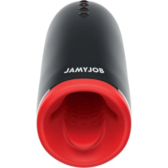JAMYJOB Masturbator automat Spin-X funcție de încălzire și rotație 360° 3 funcții de vibrație rezistent la apă negru cu roșu