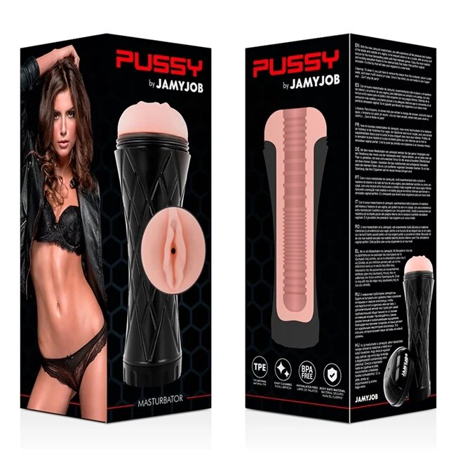 JAMYJOB Masturbator manual PUSSY interior texturat pentru simulare vaginală realistă material TPE negru
