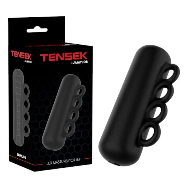 JAMYJOB Masturbator manual Tensek Lux 5 cu mâner tip rozetă texturat pentru stimulare intensă din TPE Ultraskyn negru
