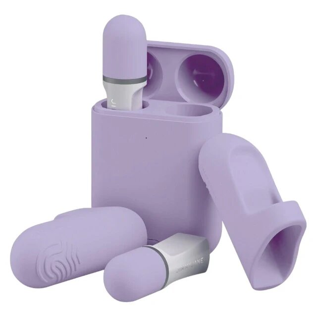 JIMMYJANE Set stimulatoare pentru clitoris Hello Touch Pro control prin telecomandă 2 x 10 funcții de vibrație cu huse pentru deget mov