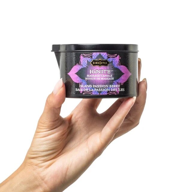 KAMASUTRA Lumânare pentru masaj Ignite Island Passion Berry aromă de fructul pasiunii și fructe de pădure 170 gr