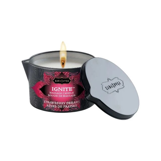 KAMASUTRA Lumânare pentru masaj Ignite Strawberry Dreams cu unt de shea aromă de căpșuni 170 gr