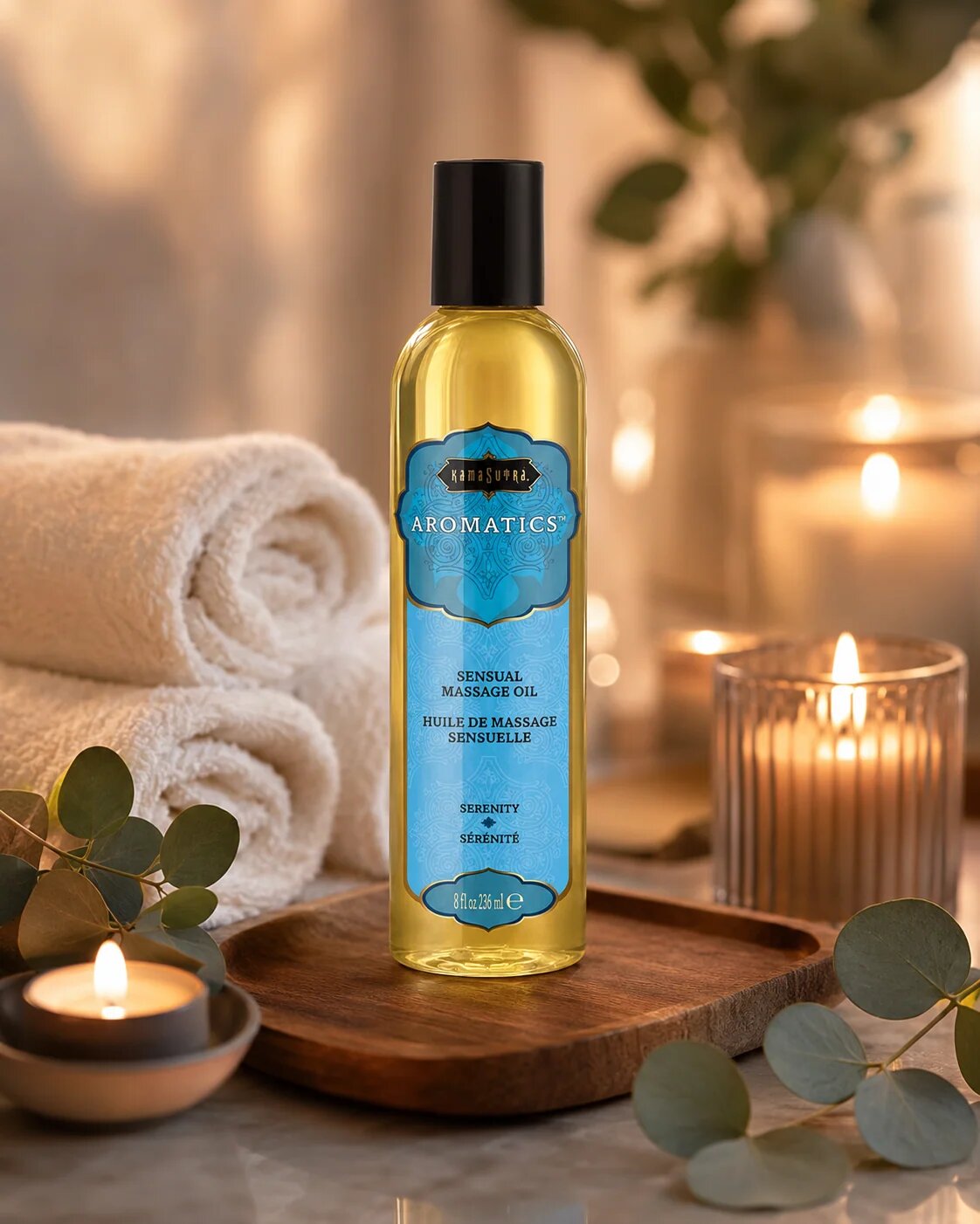 KAMASUTRA Ulei de masaj AROMATICS Serenity Amber cu aromă de maghiran și lavandă 236 ml