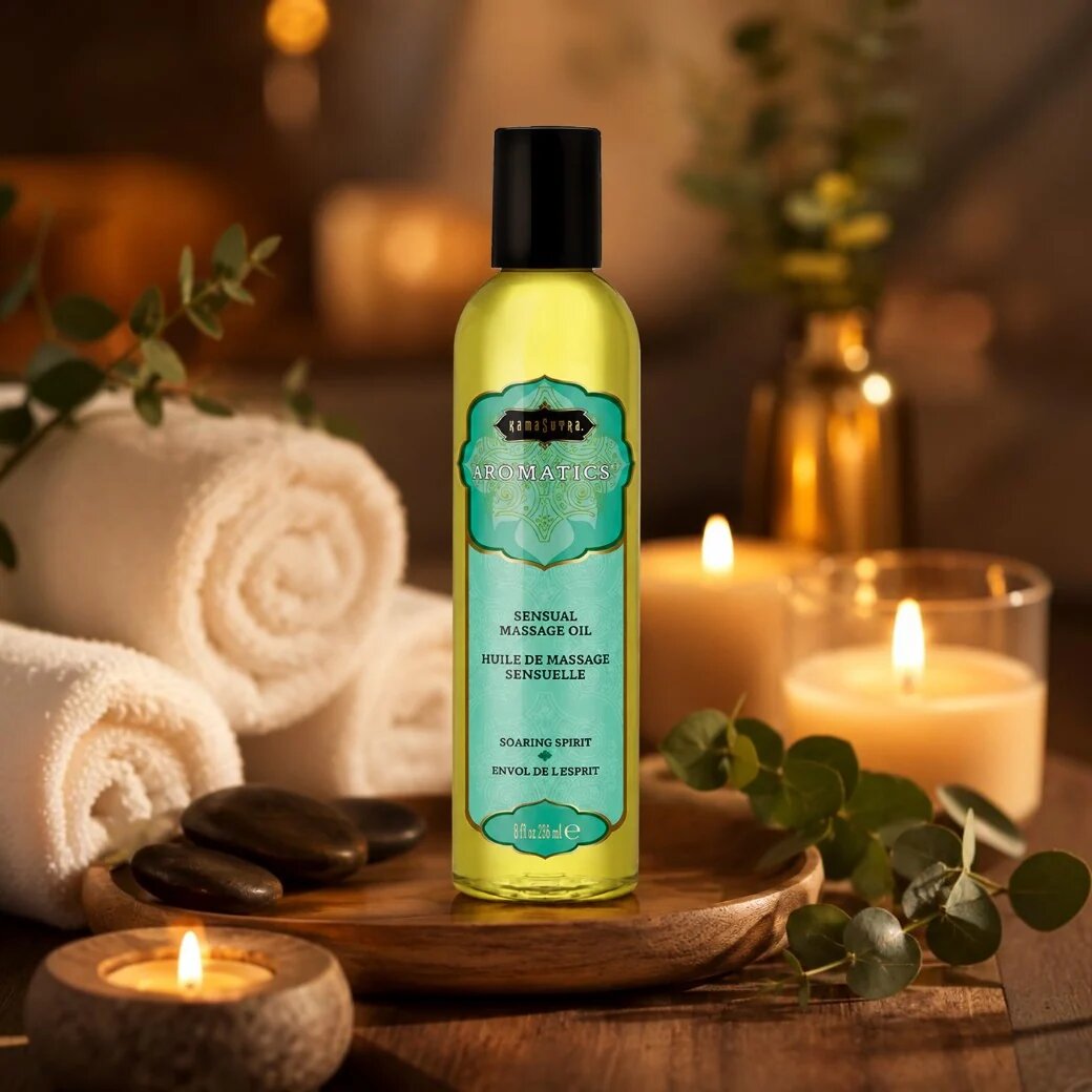 KAMASUTRA Ulei de masaj AROMATICS Soaring Spirit cu aromă de portocală lămâie și mentă 236 ml