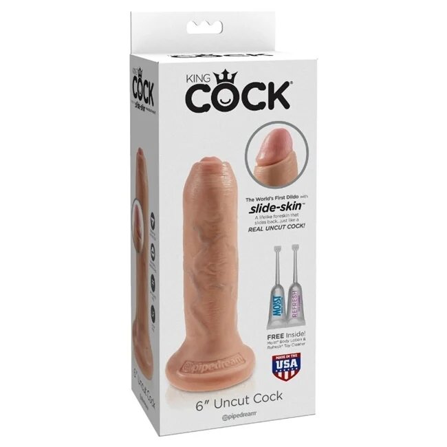 KING COCK Dildo realistic cu preput retractabil - REALISTIC DILDO UNCUT FLESH 15 cm