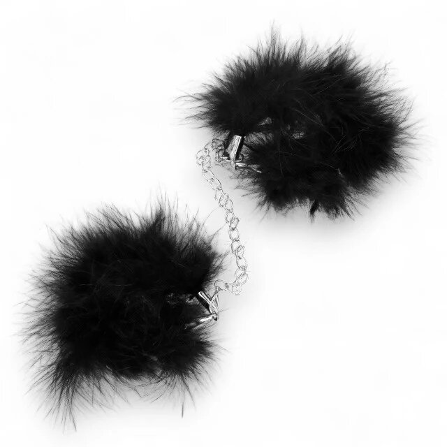 KINK Cătușe cu pene Mini Feather Hand Cuffs pentru jocuri erotice BDSM culoare negru cu argintiu (947866)