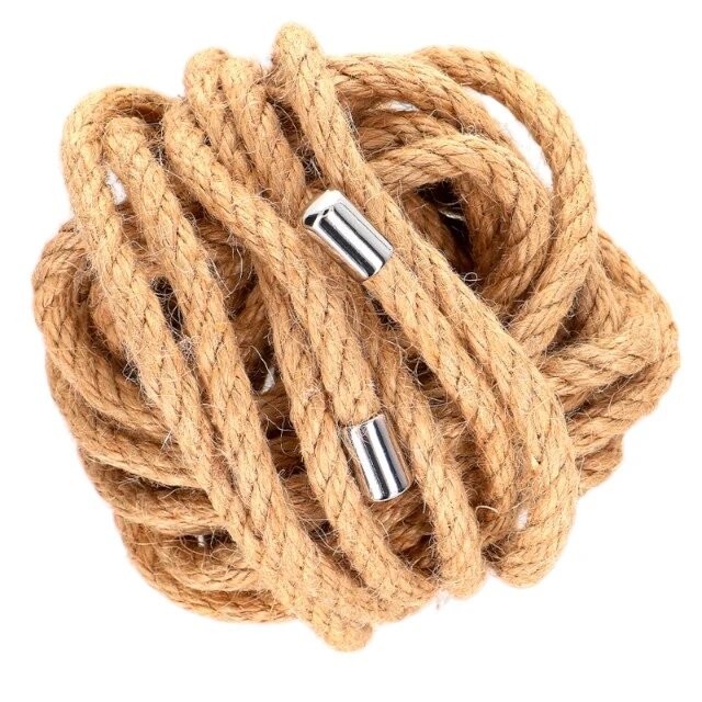 KINK Frânghie Hemp Rope with Metal Head pentru jocuri erotice BDSM din cânepă lungime 5 metri crem