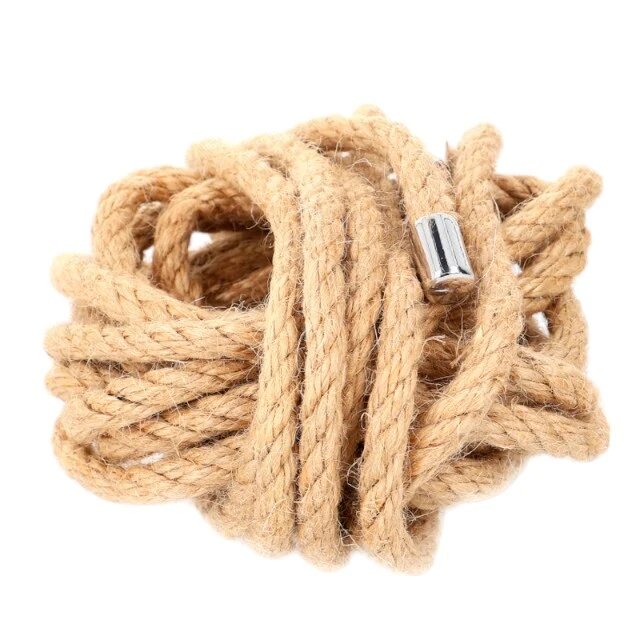 KINK Frânghie Hemp Rope with Metal Head pentru jocuri erotice BDSM din cânepă lungime 5 metri crem