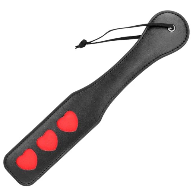 KINK Paleta - HEART pentru jocuri erotice BDSM din piele cu inimioare negru/rosu 32 X 6 CM