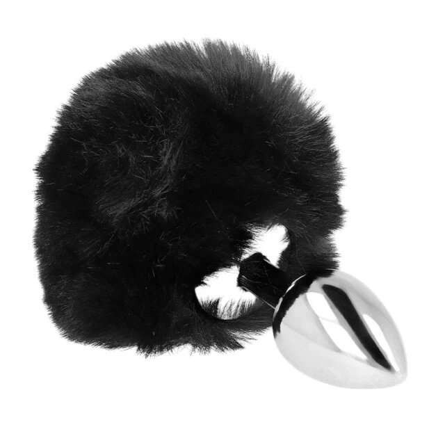 KINK Plug anal - RABBIT coada de iepure din aluminiu negru 8 cm