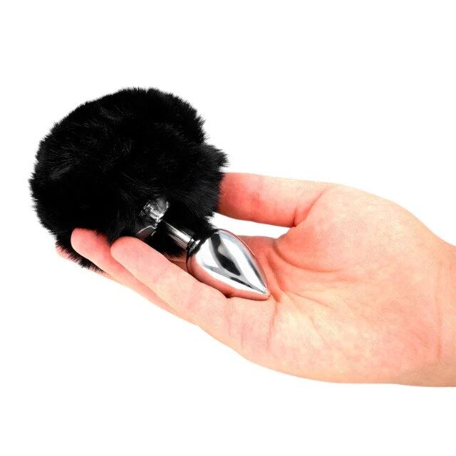 KINK Plug anal - RABBIT coada de iepure din aluminiu negru 8 cm
