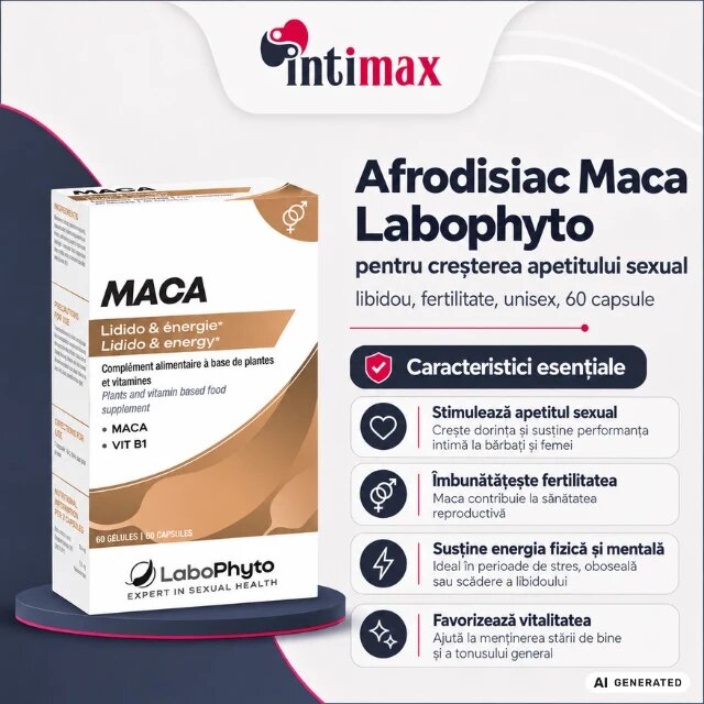 Labophyto Afrodisiac Maca pentru cresterea apetitului sexual libidoului fertilitate unisex. 60 capsule