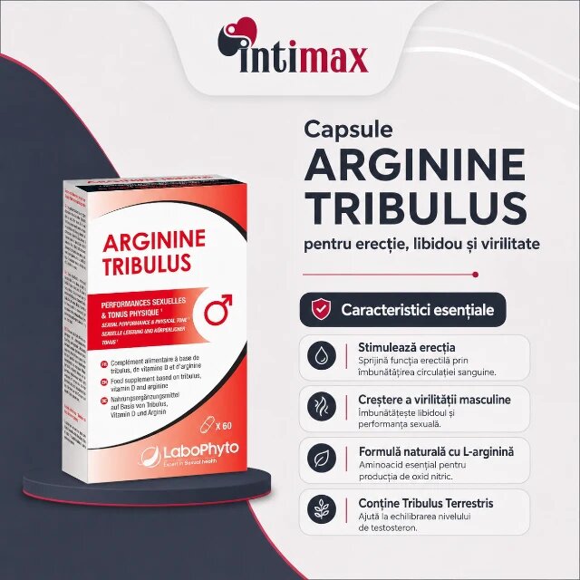 Labophyto Capsule ARGININE TRIBULUS pentru erecție libidou și virilitate 60 capsule