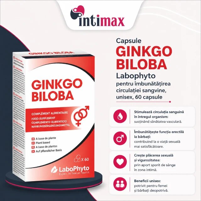 Labophyto Capsule Ginkgo Biloba pentru îmbunătățirea circulației sangvine unisex 60 capsule