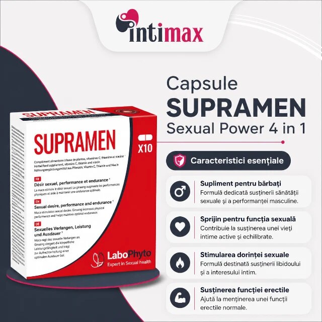 Labophyto Capsule SUPRAMEN Sexual Power 4 in 1 potență erecție întârziere ejaculare libido 10 capsule