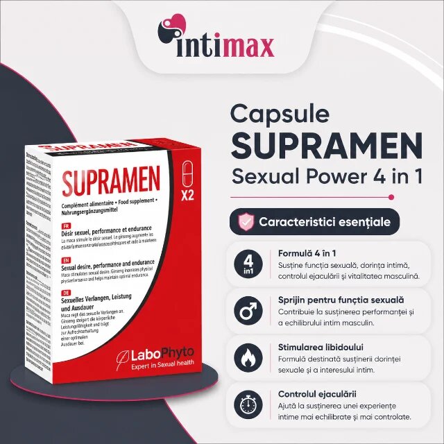 Labophyto Capsule SUPRAMEN Sexual Power 4 in 1 potență erecție întârziere ejaculare libido 2 capsule