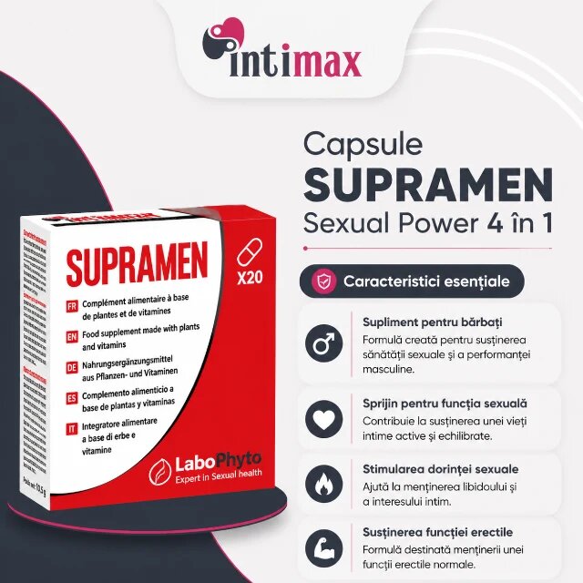 Labophyto Capsule SUPRAMEN Sexual Power 4 în 1 potență erecție întârziere ejaculare libido 20 capsule