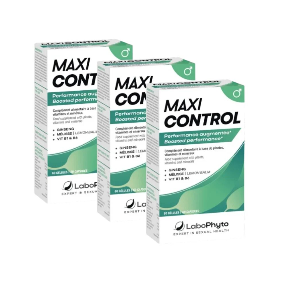 Labophyto Pachet bărbați: 3 cutii capsule Maxi Control pentru întârzierea ejaculării cu Tribulus Terrestris și ginseng 3 x 60 capsule