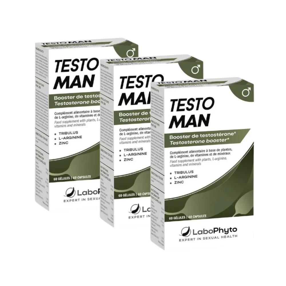 Labophyto Pachet bărbați: 3 cutii capsule TESTOMAN Testosterone pentru erecții puternice și creșterea nivelului de testosteron 3 x 60 capsule