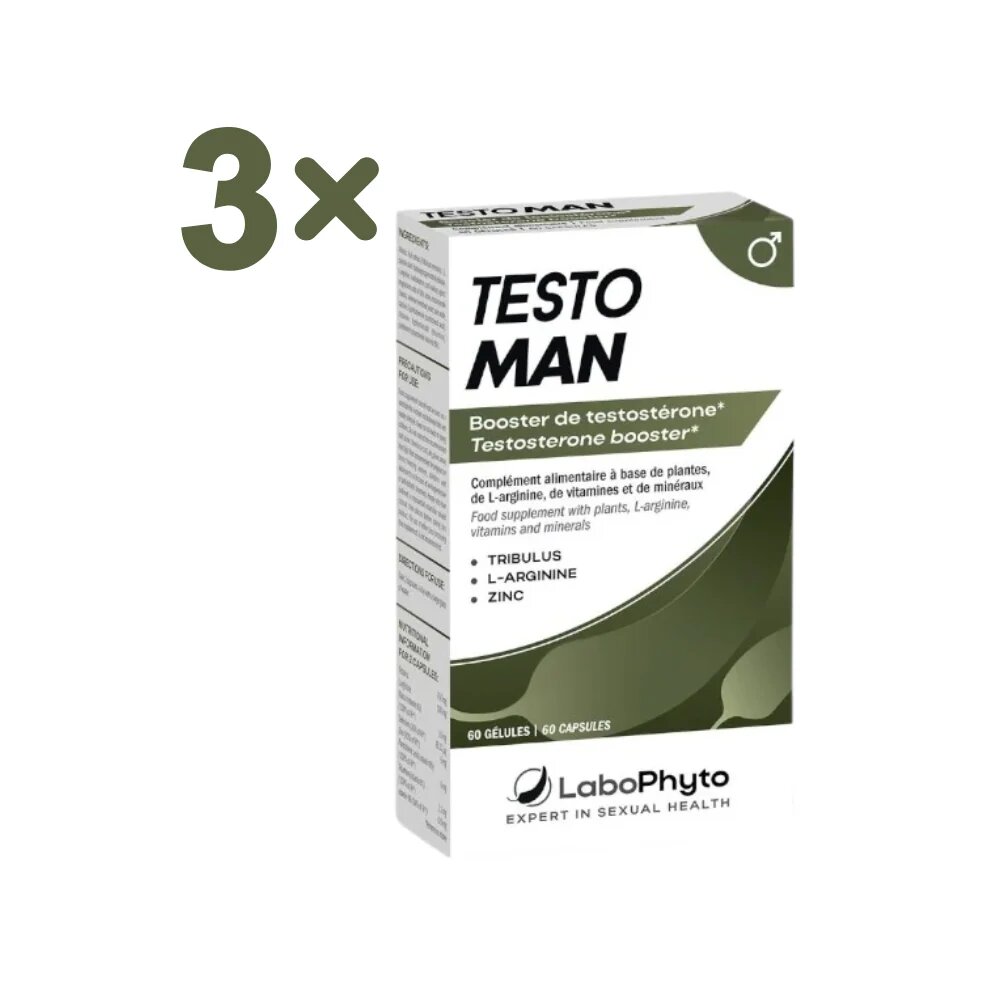 Labophyto Pachet bărbați: 3 cutii capsule TESTOMAN Testosterone pentru erecții puternice și creșterea nivelului de testosteron 3 x 60 capsule