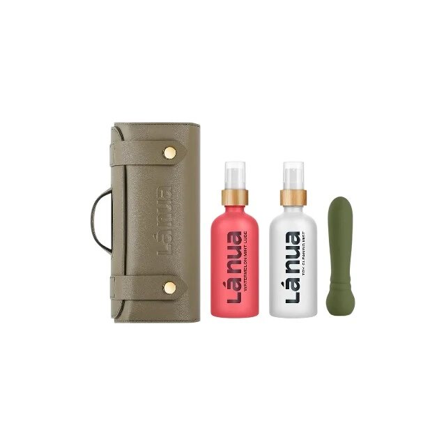 LANUA Set cadou LáNua Vibrator bullet Ultra + Lubrifiant cu aromă de PEPENE ROȘU ȘI MENTĂ + Spray curățare jucării sexuale + Geantă de călătorie
