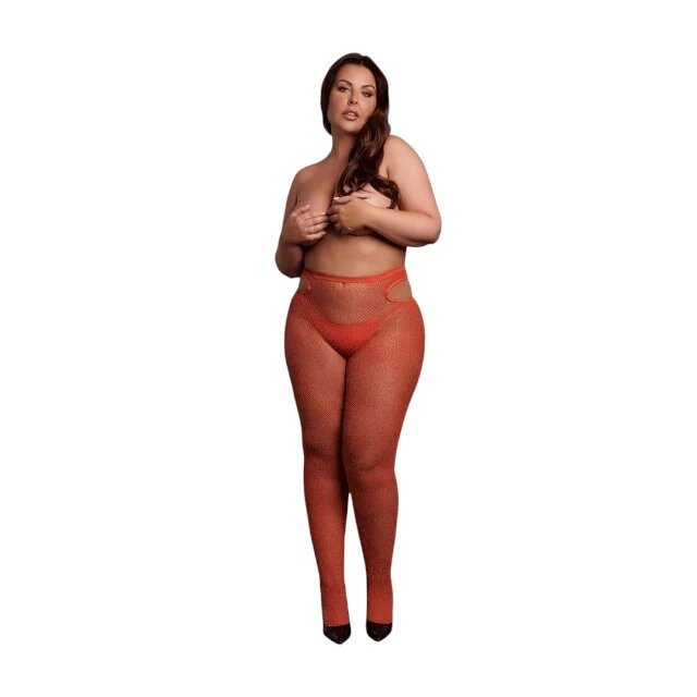 LE DESIR BY SHOTS Dresuri tip plasă LE DÉSIR BY SHOTS Shimmering Cut-Out Thights design cu decupaje pe șolduri și sclipi auriu culoarea roșu mărime plus-size model C0820