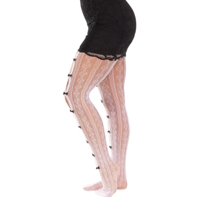 Leg Avenue Dresuri LegAvenue - Stockings cu decupaj si fundite alb (model 9733)